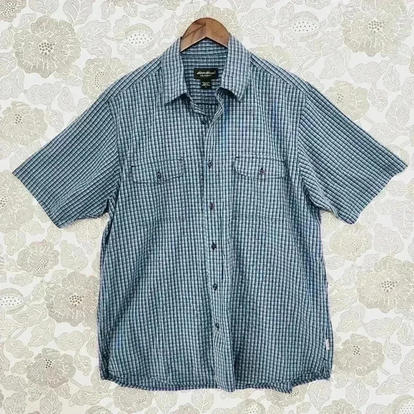 Eddie Bauer Relaxed Fit Button down Short sleeve Plaid Men's Shirt L - Picture 1 of 6